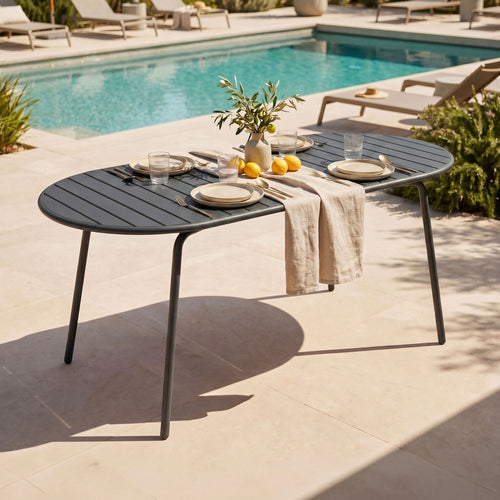 Baca - Table De Jardin Ovale En Métal - Gris