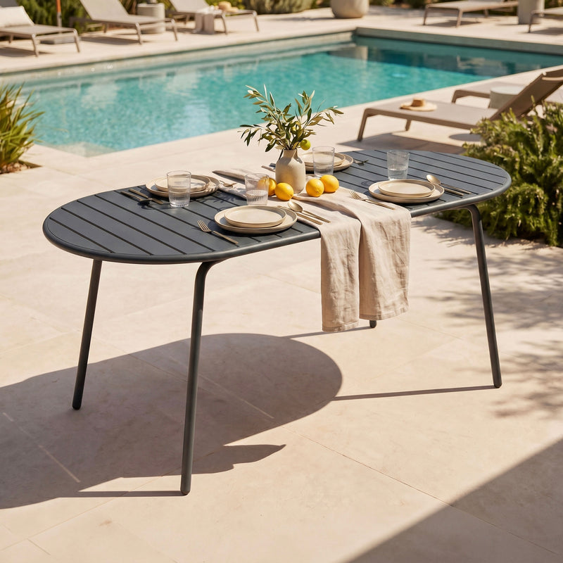Baca - Table De Jardin Ovale En Métal - Gris