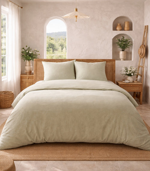 Taj Plain Natural Duvet Cover Set - 100% Washed Cotton - Natural