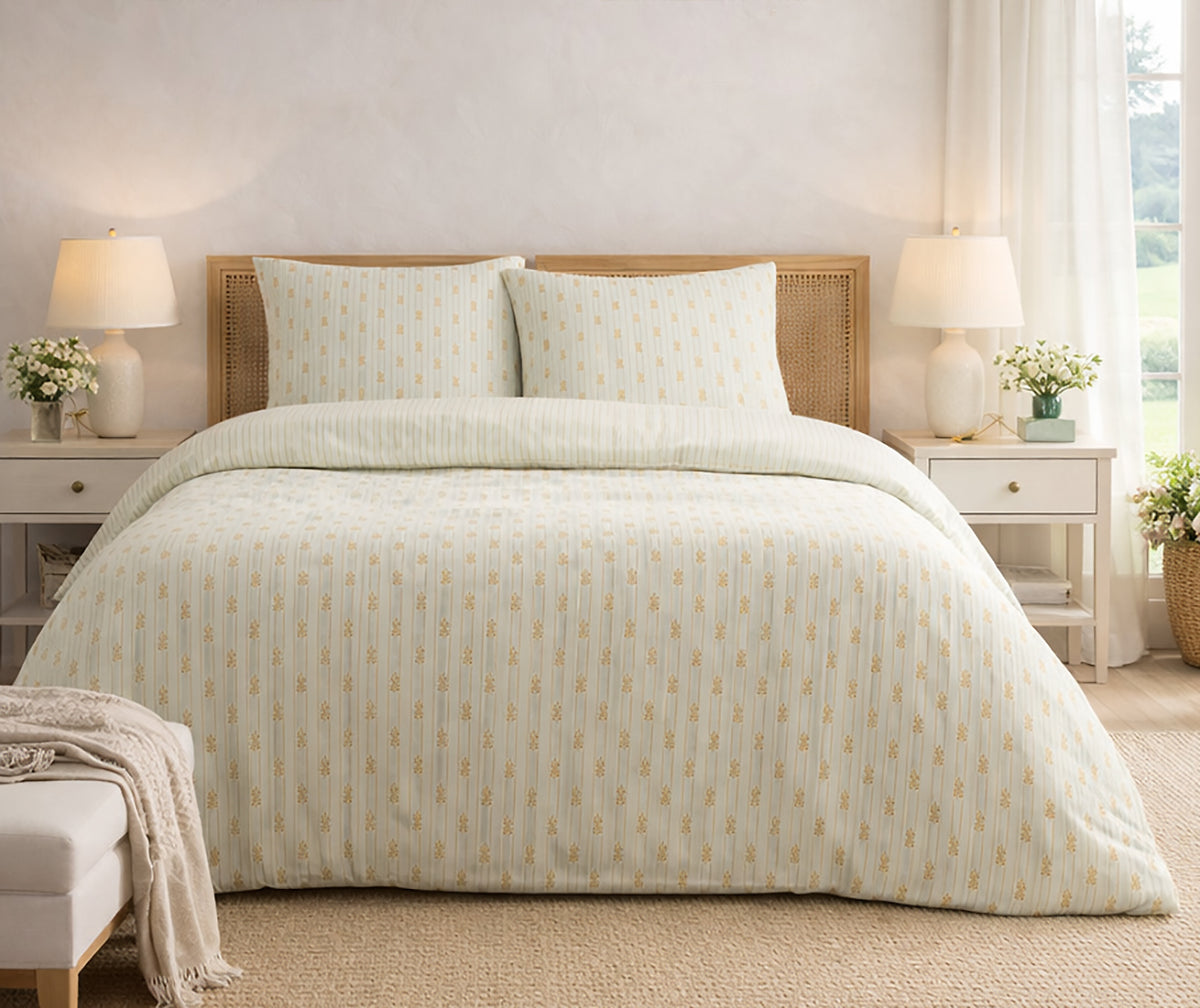 Tess Duvet Cover Set - 100% Washed Cotton - Printed