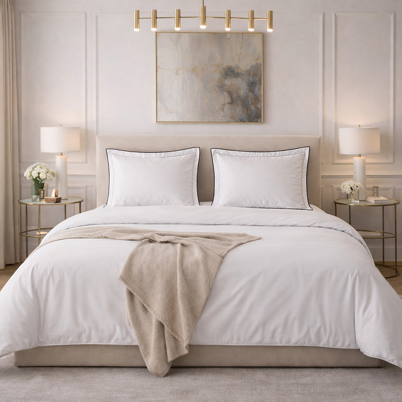 Talie Plain White Duvet Cover Set - 100% Cotton Satin 120 Thread Count - White