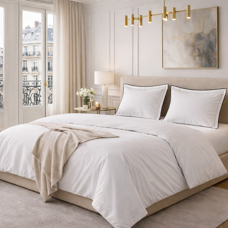 Talie Plain White Duvet Cover Set - 100% Cotton Satin 120 Thread Count - White