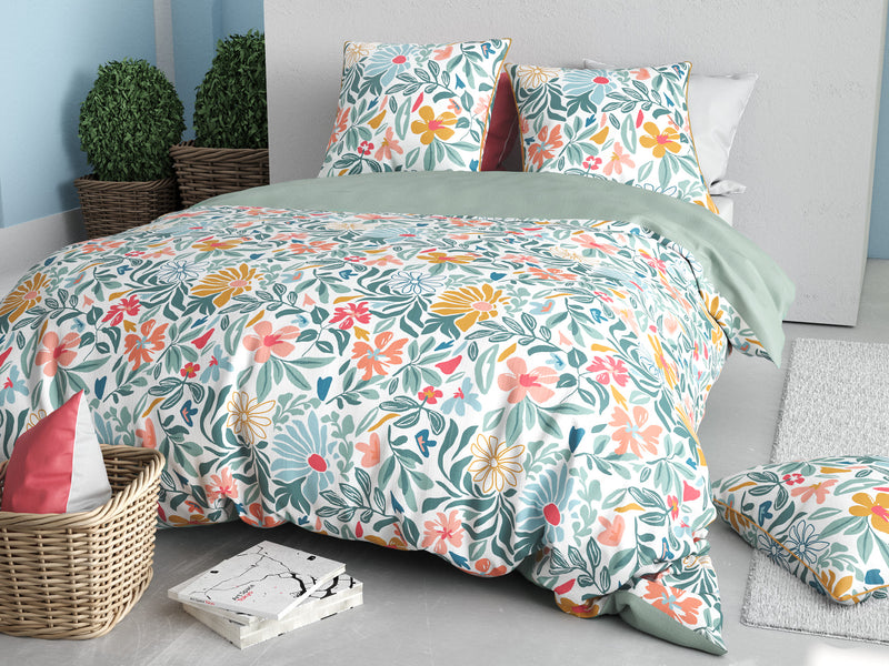 Parure Housse De Couette 3Pcs 100% Satin De Coton 120 Fils Thelma - Imprimé