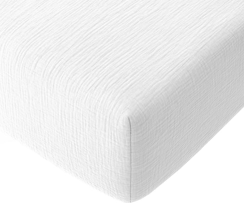 Fitted Sheet - 100% Washed Cotton Gauze - Pure White