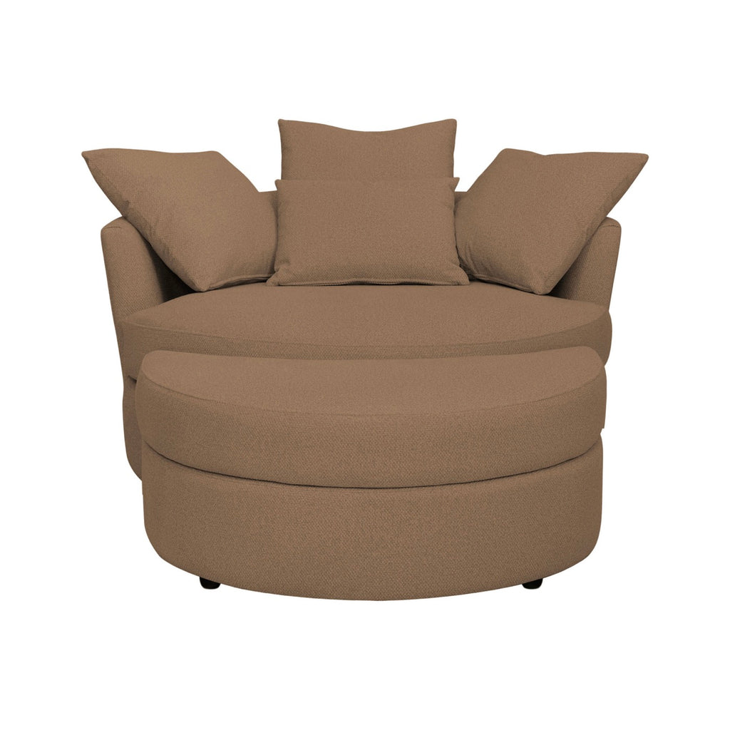 Sillón giratorio redondo Loveuse + Caja de tela texturizada - Marrón