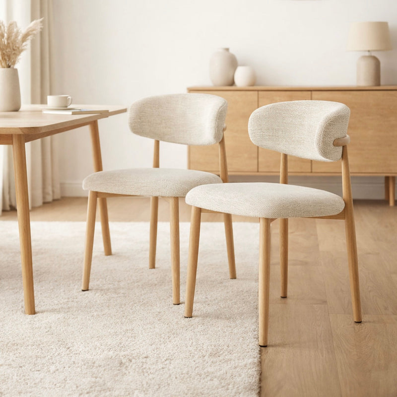 Lot De 2 Chaises En Tissu Texturé - Beige