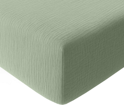 Fitted Sheet - 100% Washed Cotton Gauze - Frosted Green