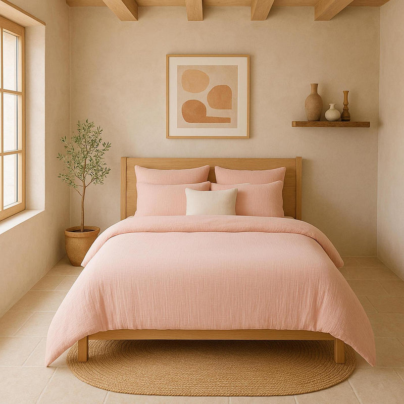 Taie D'Oreiller 100% Gaze De Coton Lavé Rose Lotus
