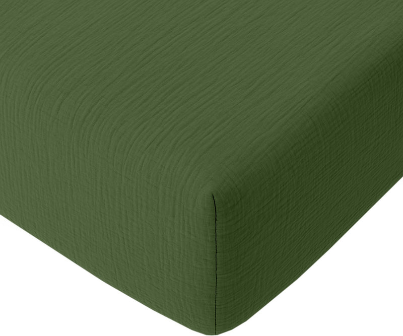 Drap Housse - 100% Gaze De Coton Lavé - Vert Cèdre