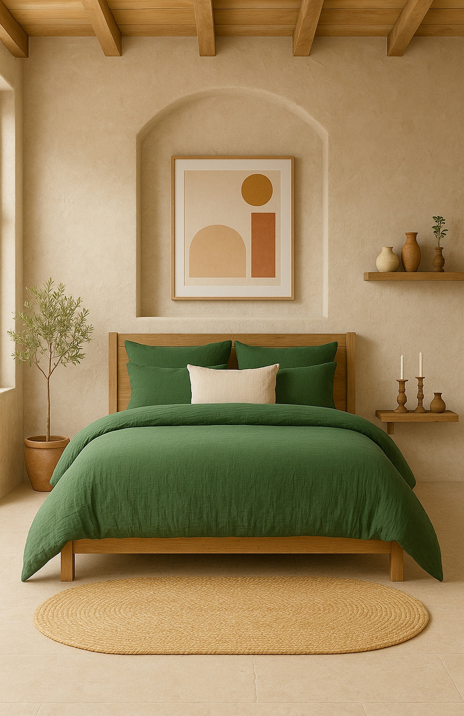 Pur - Drap Housse - 100% Gaze De Coton Lavé - Vert Cèdre
