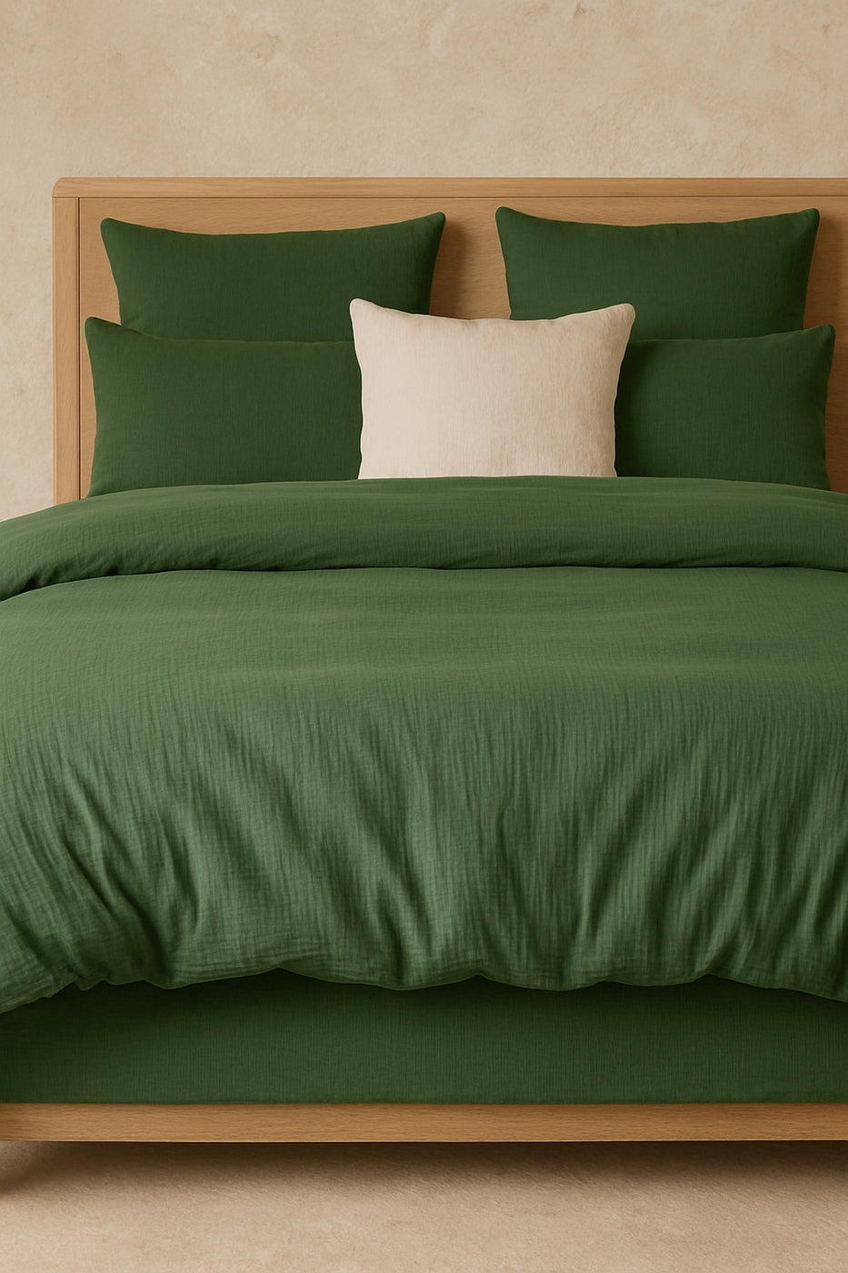 Pur - Drap Housse - 100% Gaze De Coton Lavé - Vert Cèdre