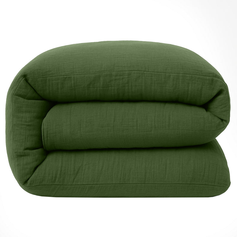 Housse De Couette - 100% Gaze De Coton Lavé - Vert Cèdre