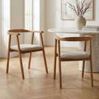 Lot De 2 Chaises Repas En Tissu Texturé Et Bois - Beige