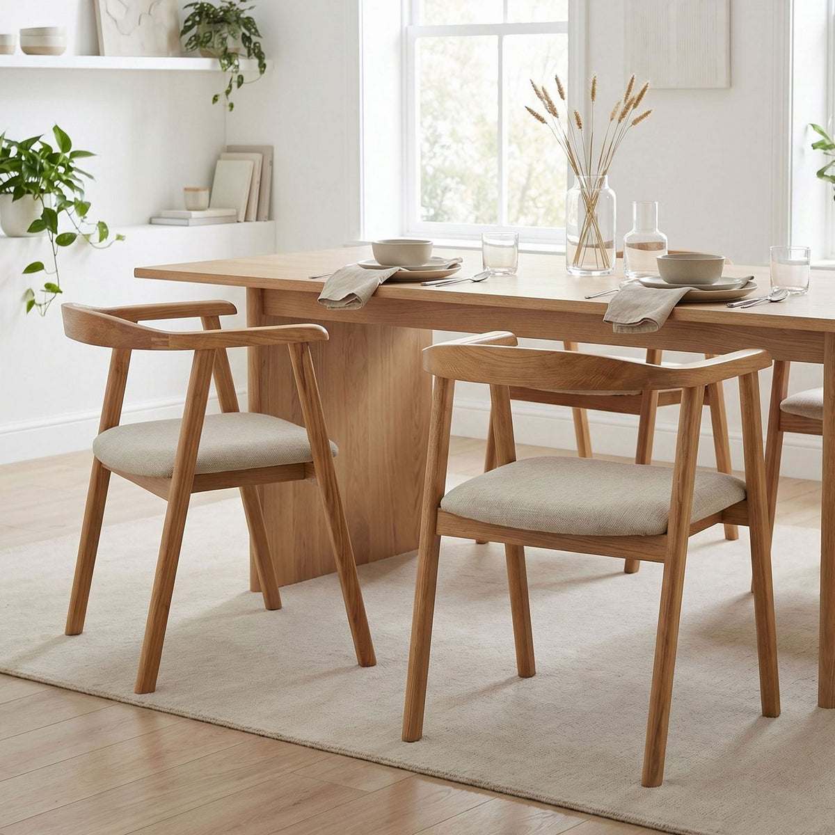 Lot De 2 Chaises Repas En Tissu Texturé Et Bois - Beige