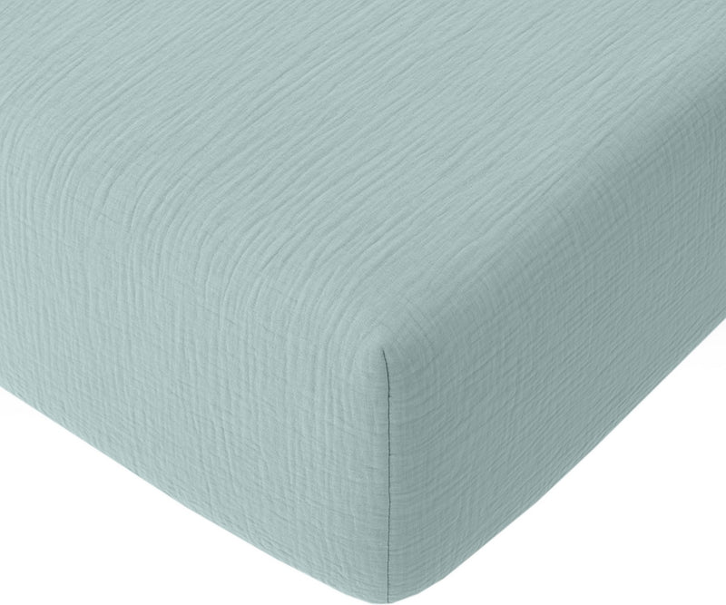 Drap Housse - 100% Gaze De Coton Lavé - Bleu Givrée