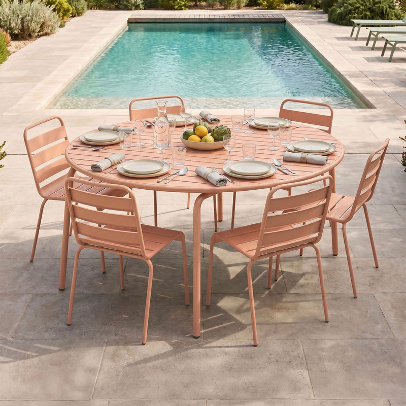 Baca - Ensemble Table De Jardin + 6 Chaises En Métal - Terracotta