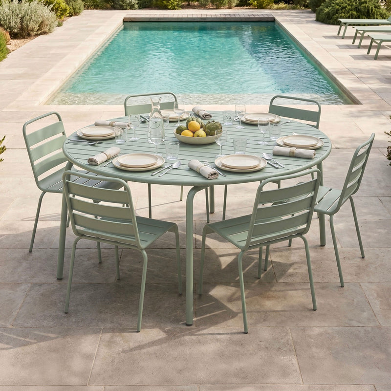 Baca - Ensemble Table De Jardin + 6 Chaises En Métal - Vert