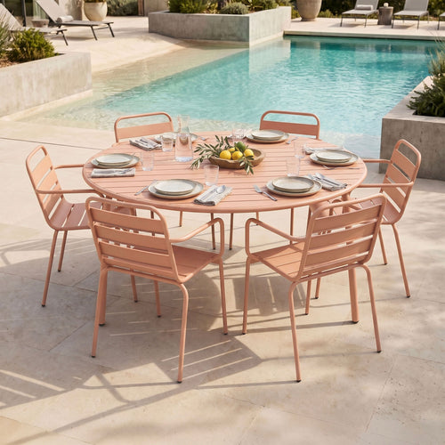 Baca - Ensemble Table Jardin + 6 Fauteuils En Métal - Terracotta