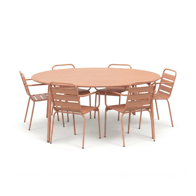 Baca - Ensemble Table Jardin + 6 Fauteuils En Métal - Terracotta