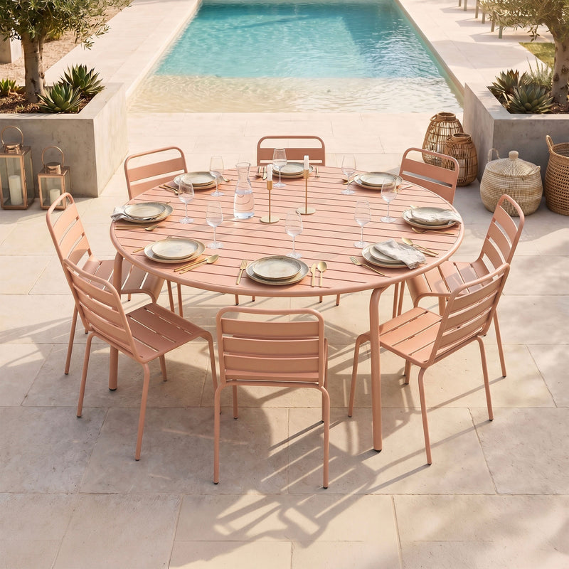 Baca - Ensemble Table De Jardin + 8 Chaises En Métal - Terracotta