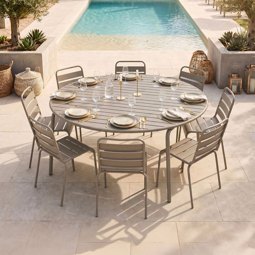 Baca - Ensemble Table De Jardin + 8 Chaises En Métal - Taupe