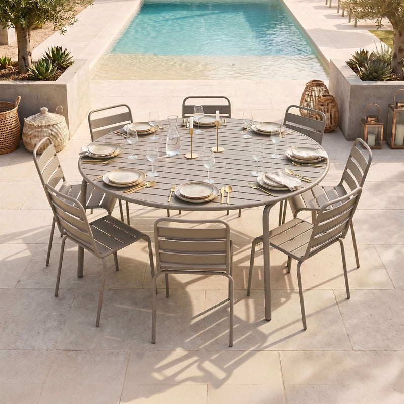 Baca - Ensemble Table De Jardin + 8 Chaises En Métal - Taupe