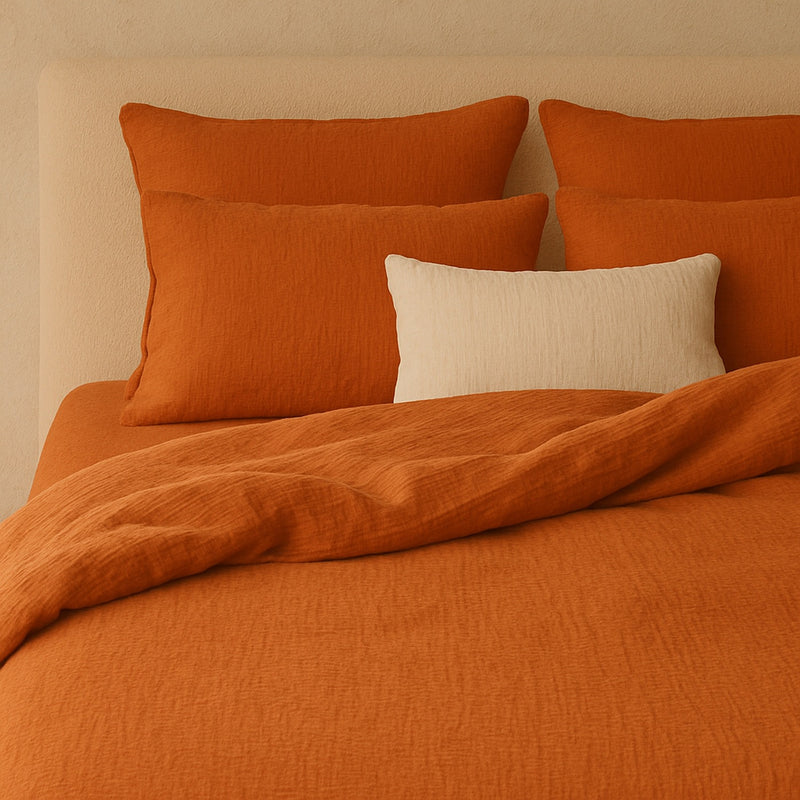 Drap Housse - 100% Gaze De Coton Lavé - Safran Minéral