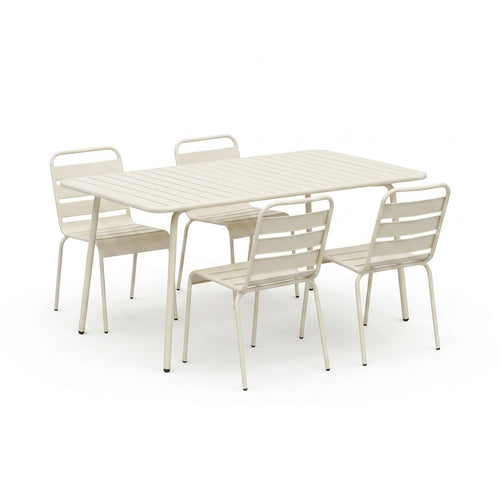Baca - Ensemble Table De Jardin + 4 Chaises En Métal - Beige