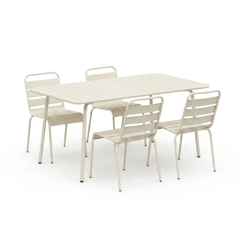 Baca - Ensemble Table De Jardin + 4 Chaises En Métal - Beige