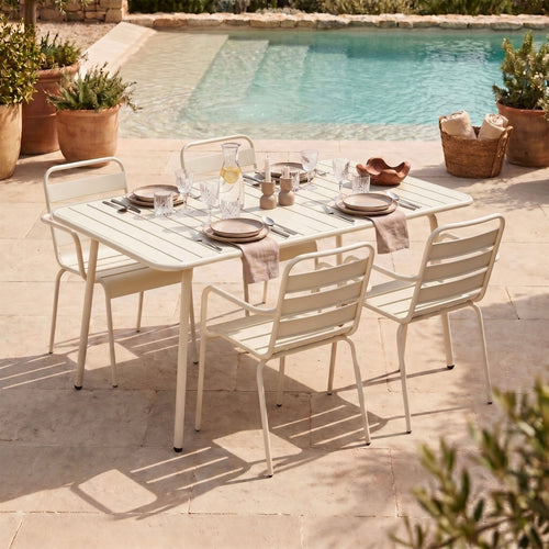 Baca - Ensemble Table De Jardin + 4 Fauteuils En Métal - Beige
