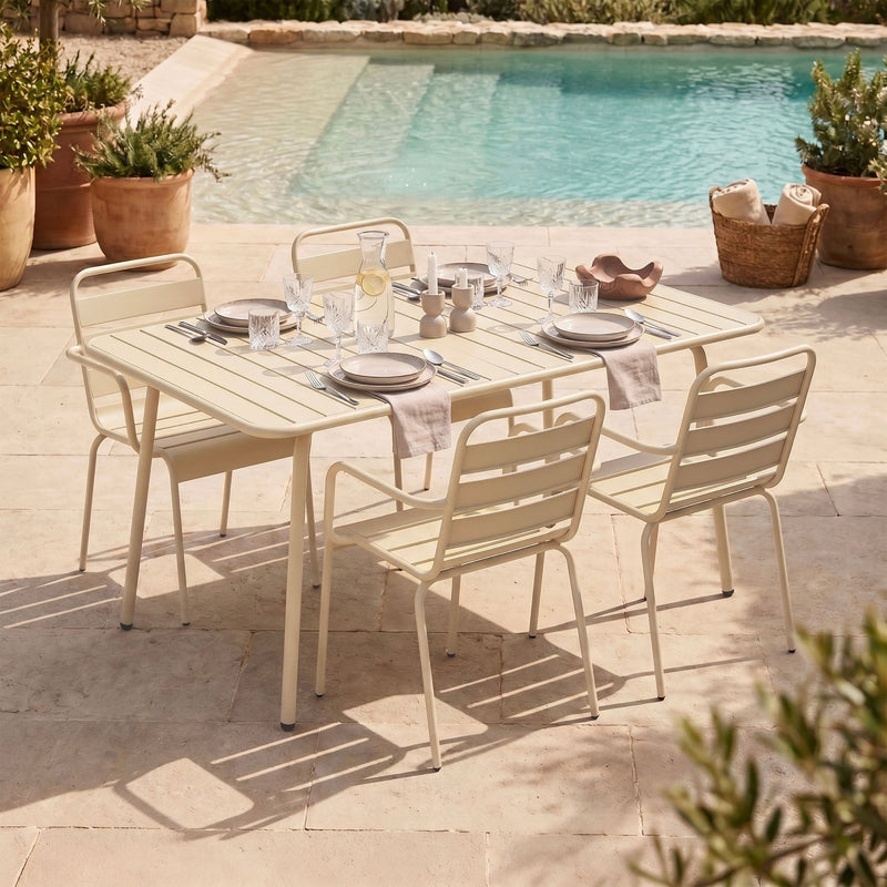 Baca - Ensemble Table De Jardin + 4 Fauteuils En Métal - Crème