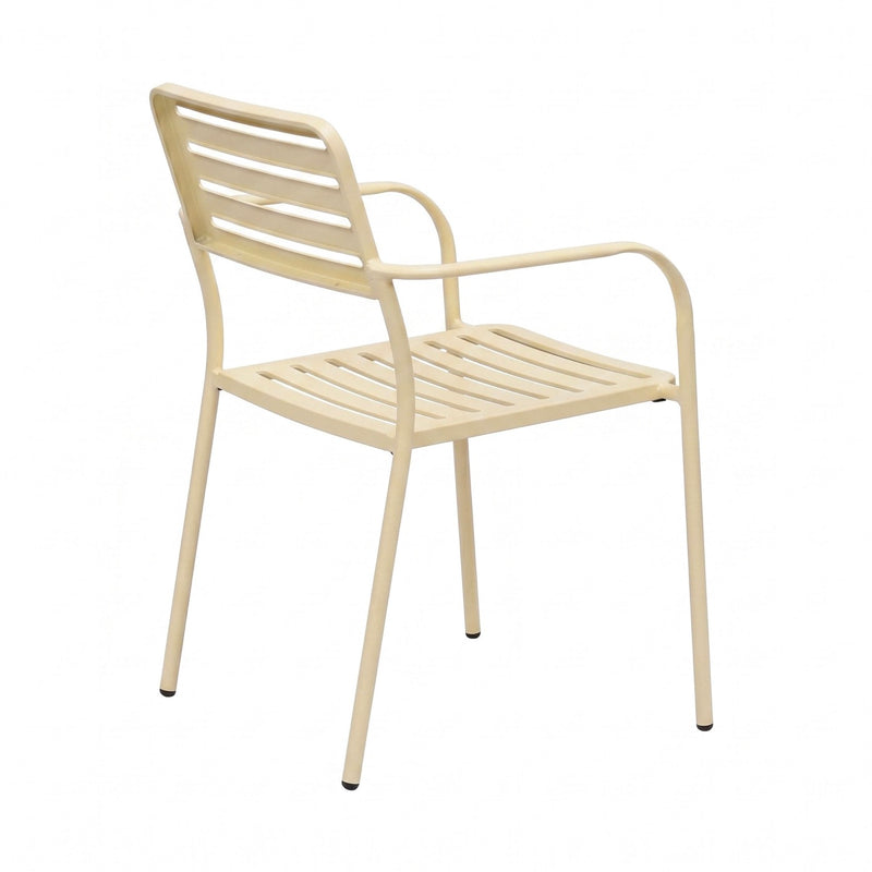 Baca - Table De Jardin + 4 Fauteuils Empilables En Métal - Crème