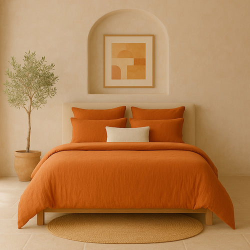 Housse De Couette - 100% Gaze De Coton Lavé - Safran Minéral