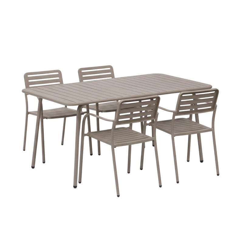 Baca - Table De Jardin + 4 Fauteuils Empilables En Métal - Taupe