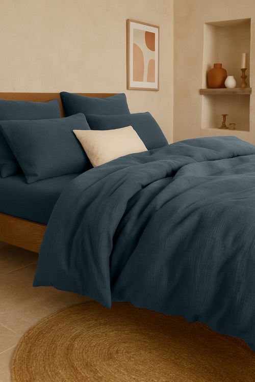 Pillowcase 100% Washed Cotton Gauze Petrol Blue