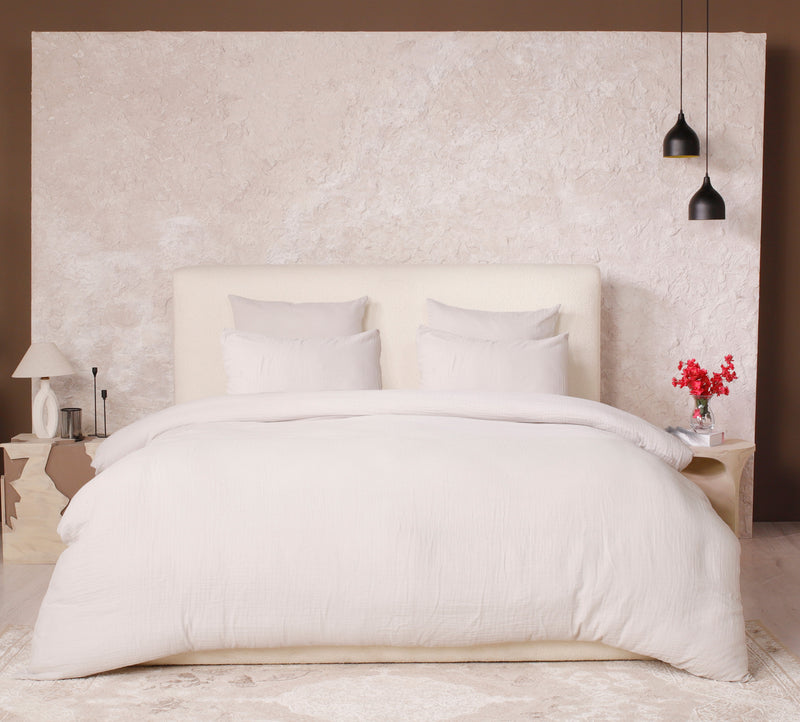 Parure De Couette 3 Pcs 100% Gaze De Coton Lavé Ecru Naturel