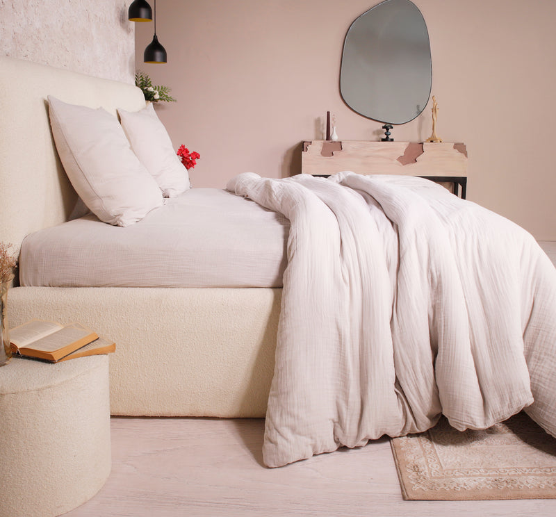 Parure De Couette 3 Pcs 100% Gaze De Coton Lavé Ecru Naturel