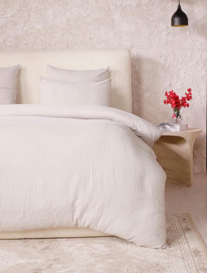 Parure De Couette 3 Pcs 100% Gaze De Coton Lavé Ecru Naturel