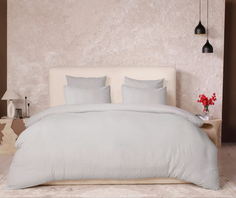 Parure de Lit Complète - 3 pièces - 100% Gaze de Coton Lavé - Ava - Gris Glacier