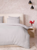 Parure de Lit Complète - 3 pièces - 100% Gaze de Coton Lavé - Ava - Gris Glacier