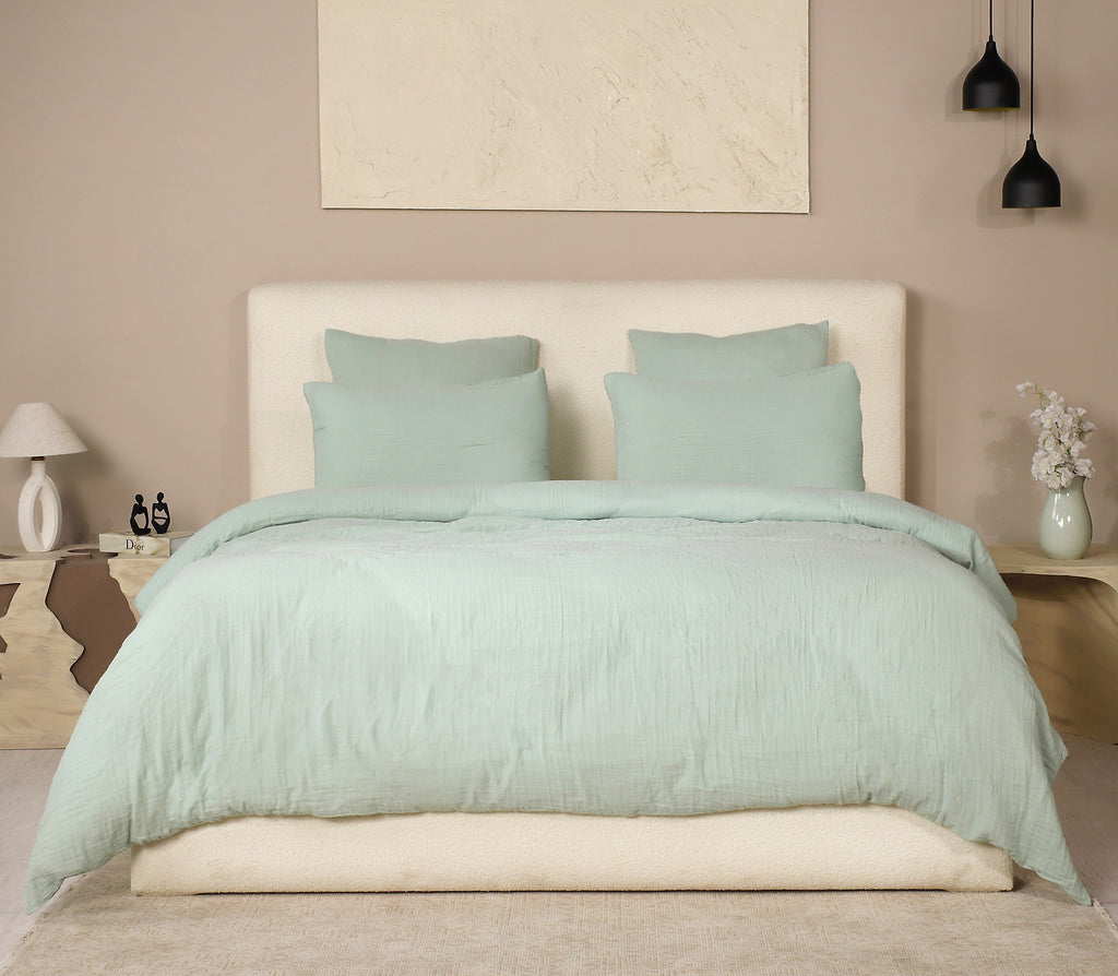 3-Piece Duvet Set 100% Washed Cotton Gauze Frosted Green