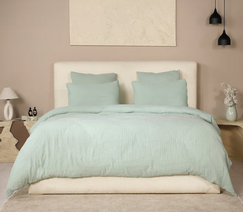 Parure De Couette 3 Pcs 100% Gaze De Coton Lavé Vert Givrée