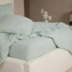 3-Piece Duvet Set 100% Washed Cotton Gauze Frosted Green
