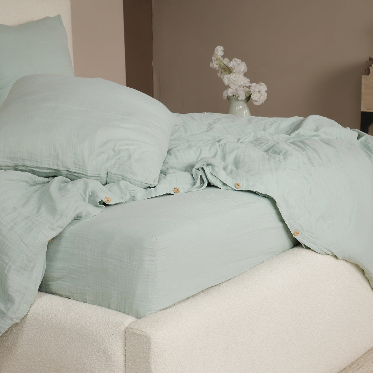 3-Piece Duvet Set 100% Washed Cotton Gauze Frosted Green