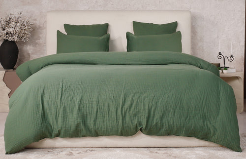 Parure De Couette 3 Pcs 100% Gaze De Coton Lavé Vert Cèdre
