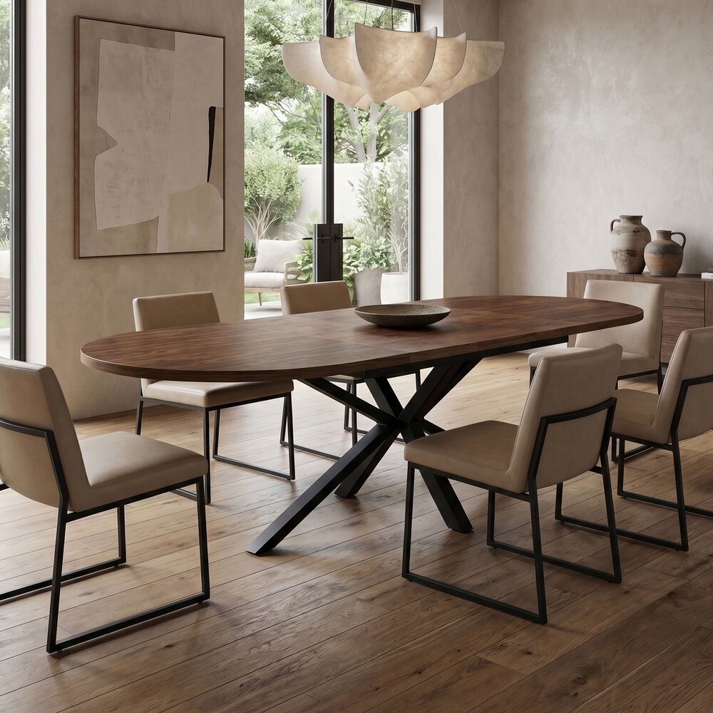 Venter - Mesa de comedor ovalada extensible - Nogal