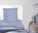 Parure De Lit Complète - 3 Pièces - 100% Gaze De Coton Lavé - Ava - Bleu Givrée