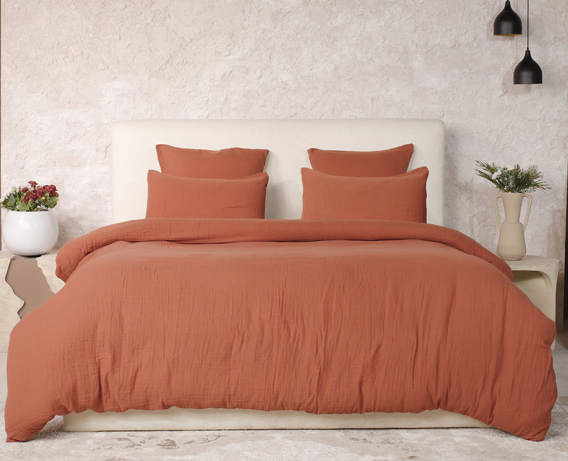Parure De Couette 3 Pcs 100% Gaze De Coton Lavé Safran Minéral