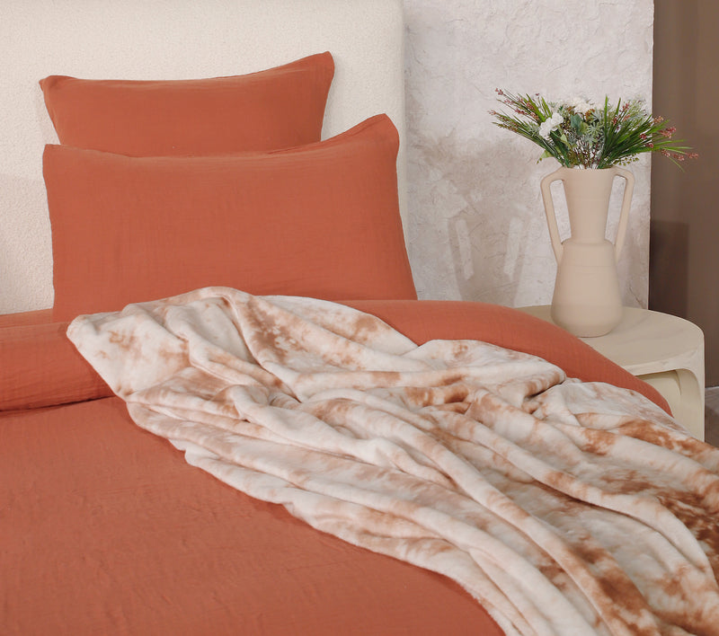 Parure De Couette 3 Pcs 100% Gaze De Coton Lavé Safran Minéral