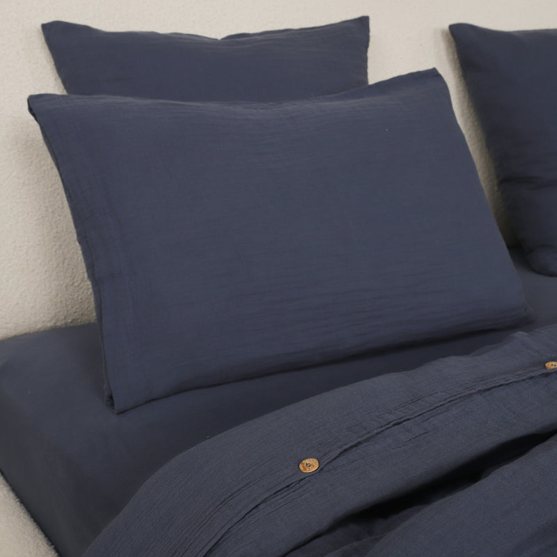 Parure De Couette 3 Pcs 100% Gaze De Coton Lavé Bleu Pétrole